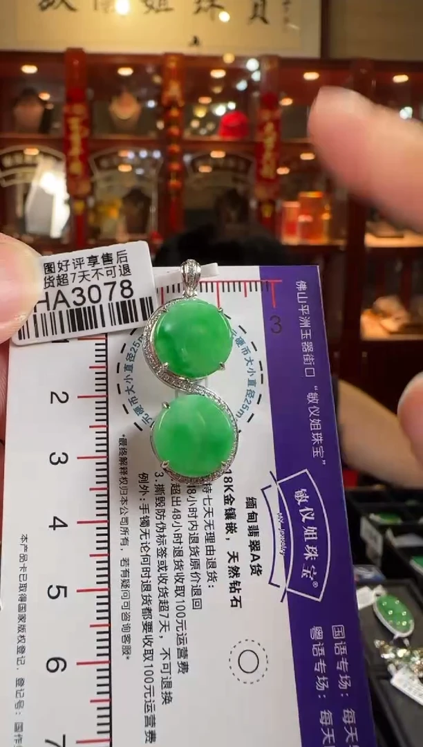 颈饰18K金镶嵌翡翠HA3078 双平安无事牌（铂金）