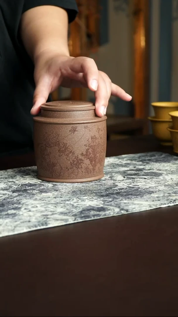 茶杯紫砂22号宜兴紫砂原矿作品茶叶罐100克