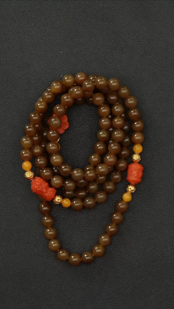 项链未镶嵌和田玉MZY616和田玉且末红糖108圆珠项链