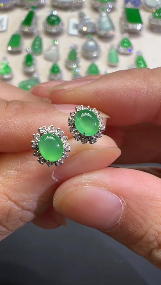 18K金镶嵌翡翠耳饰B390|3980