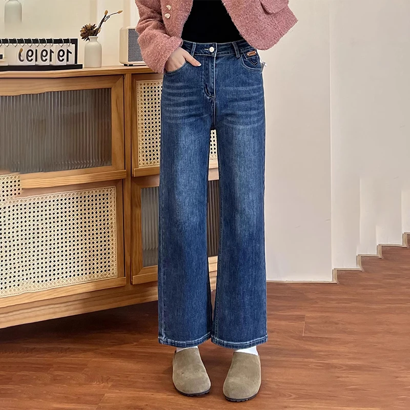 高腰九分直筒牛仔裤女2025春新款大码胖mm腿粗遮肉显瘦窄版阔腿裤