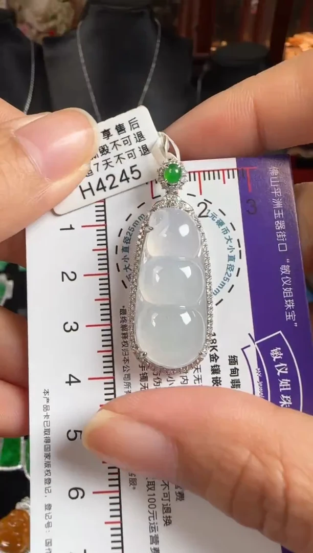 颈饰18K金镶嵌翡翠H4245冰富贵豆