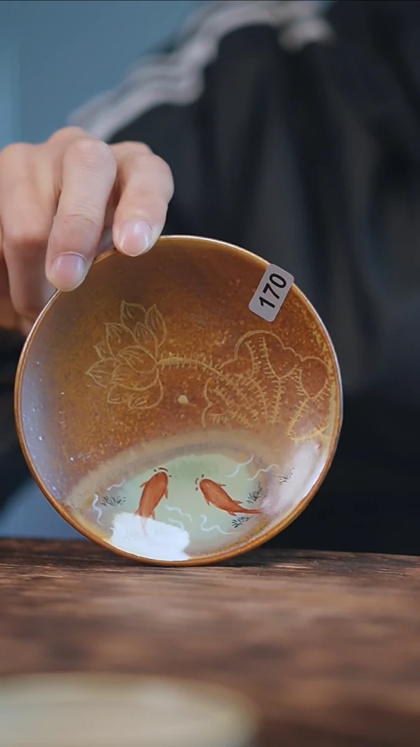 【闪购商品】170景德镇手绘小鱼金莲杯垫