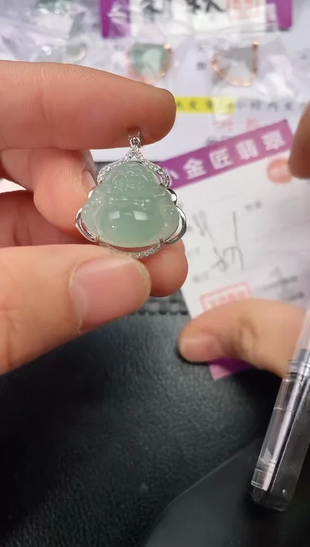 吊坠(不含链)银S925镶嵌翡翠偶*?挂件