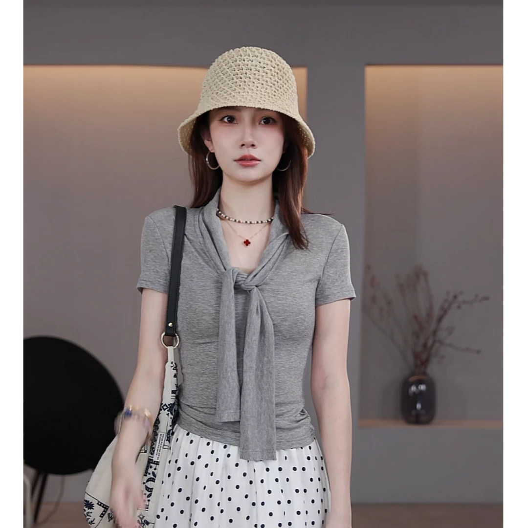 【LIbaibai】夏季2025年新款显瘦薄款冰丝短袖T恤上衣BB-2288