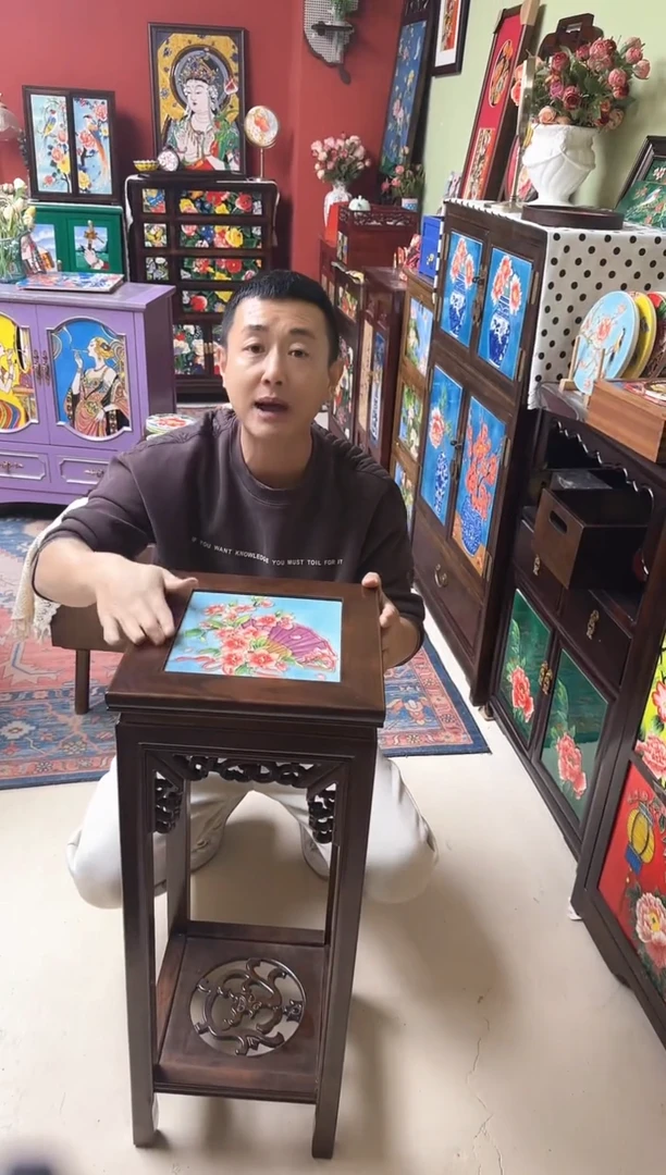 陶瓷  花架  桃花扇