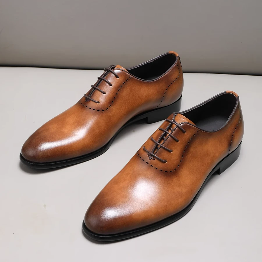 意大利高级感手工皮鞋男商务正装复古真皮英伦牛津鞋男新郎结婚鞋