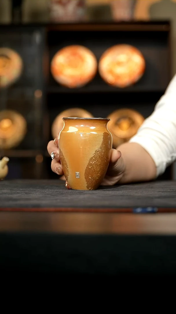 厚山柴烧金丝楠木落灰银口公道杯