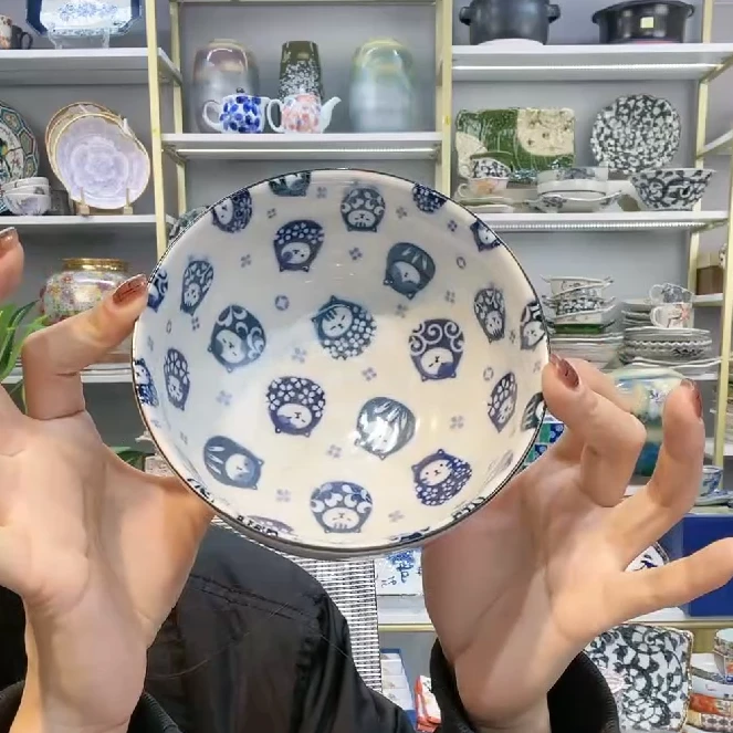 【2支】日本进口美浓烧舞猫达摩小丼碗13cm