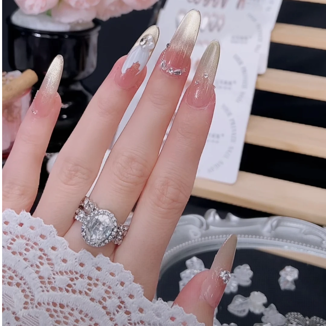 【凤羽落金池】-显白优雅灵动闪耀 纯手工穿戴甲 10片装