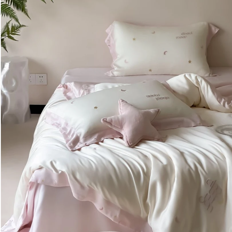 拥抱星星的月亮 兰精天丝夏季四件套 莱赛尔星星月亮被套床上用品