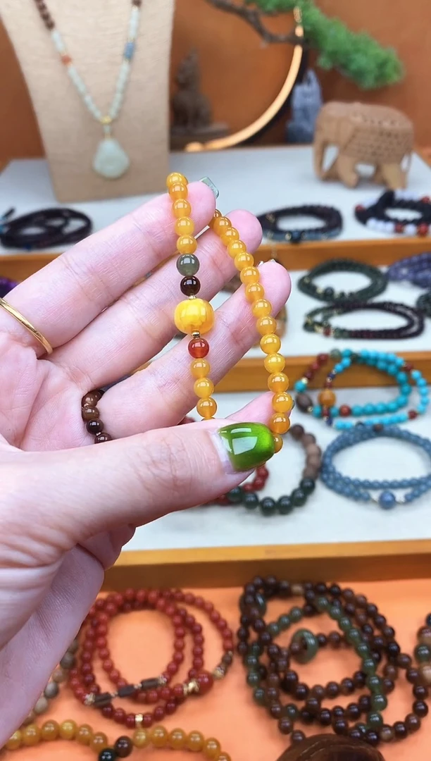 未镶嵌蜜蜡手链单圈蜜蜡和田南红手串