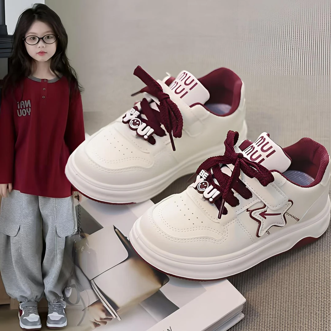女童运动鞋2025春季新款儿童时尚星星小白鞋学生百搭单鞋男童