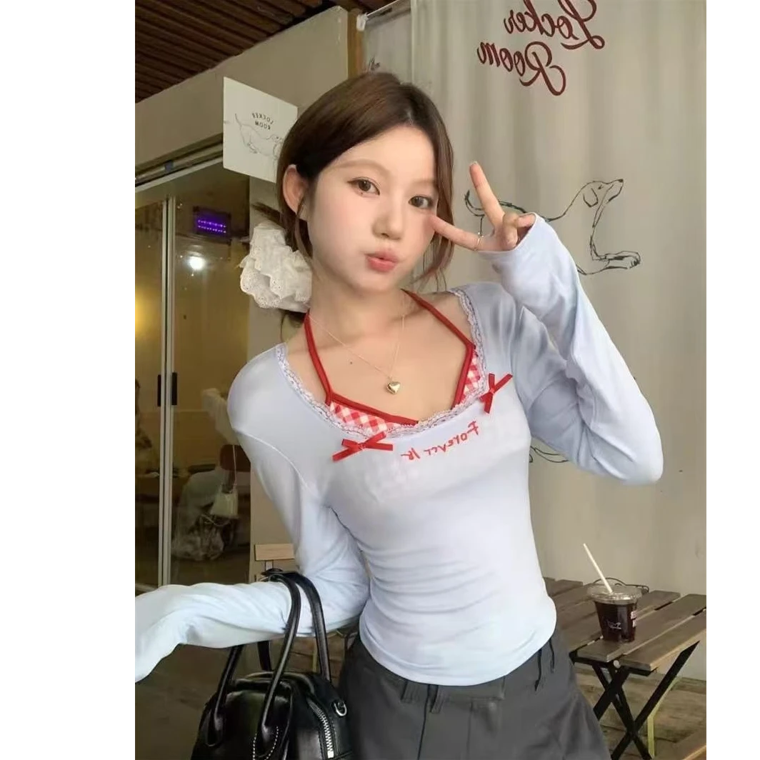 辣妹蝴蝶结纯欲性感格子吊带背心带胸垫上衣型号Y9GAME周边打底衫
