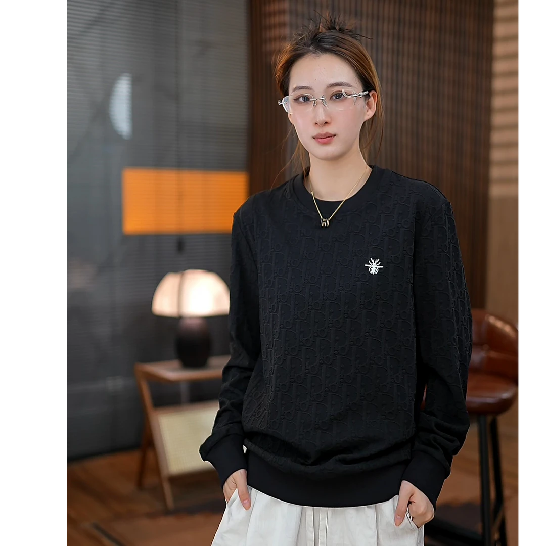 针织提花小蜜蜂秋冬男士暗纹提花字母刺绣百搭亲肤透气微扩卫衣