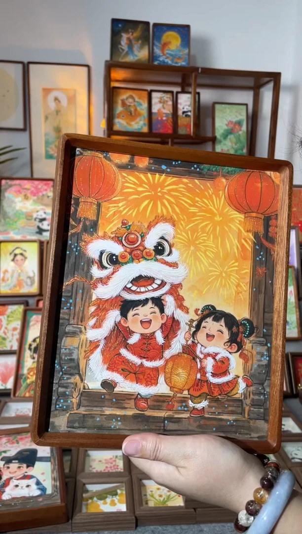 【闪购商品】国画【欢天喜地】纯手绘国画摆台