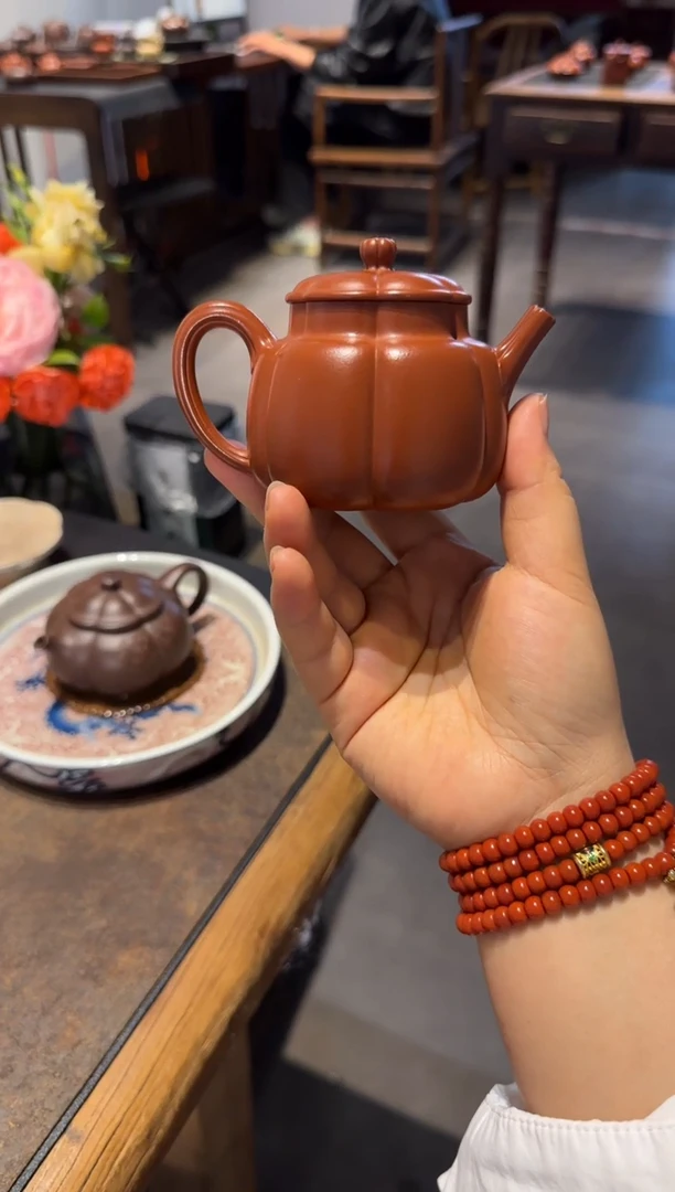 茶壶紫砂繁花 朱泥