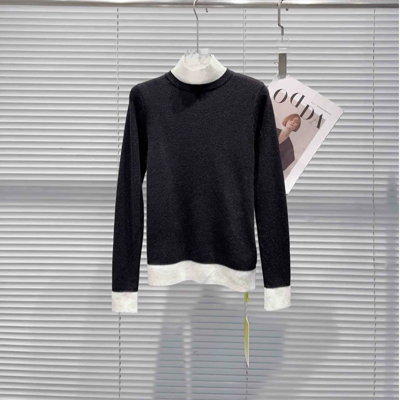 拼接对襟冬季毛针织衫时尚上衣修身百搭保暖休闲半高领条纹