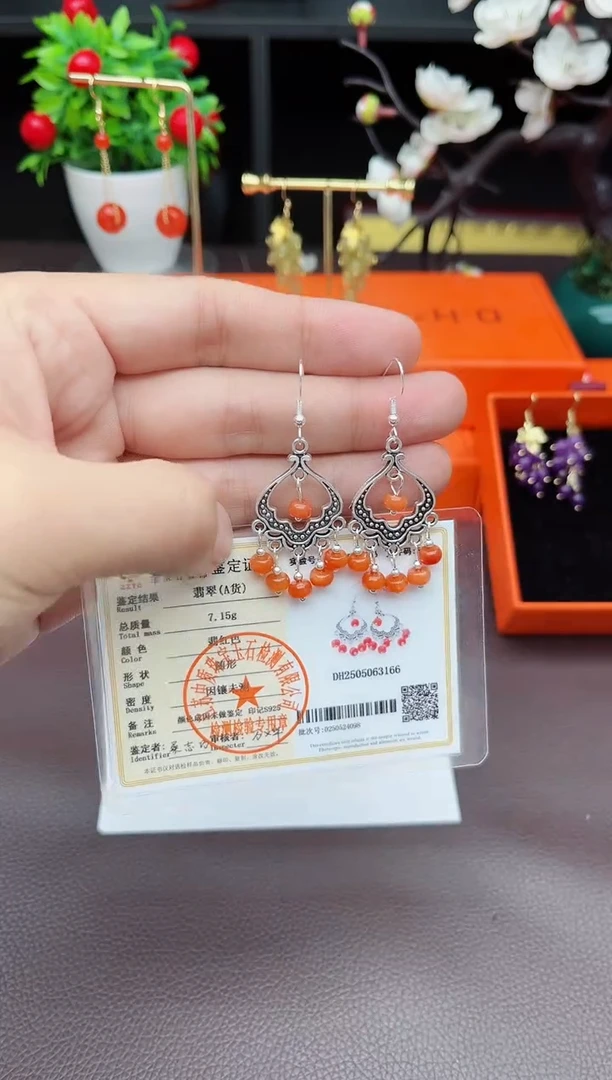 翡翠银S925镶嵌耳饰332000