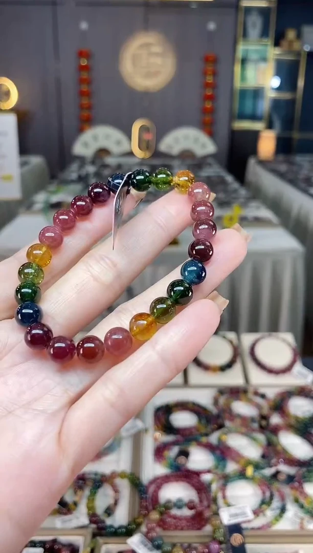 未镶嵌老矿碧玺色标彩虹单圈手串7mm+碧玺dan多样性发货一条