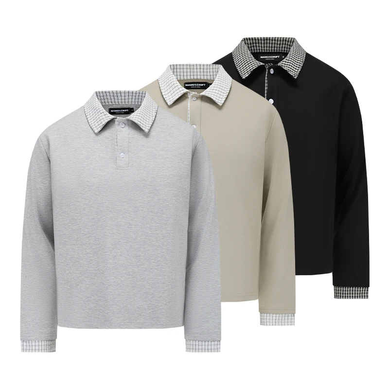 MANUSCRIPT假两件格纹Polo 高智感miu系长袖t T恤干练版型上衣