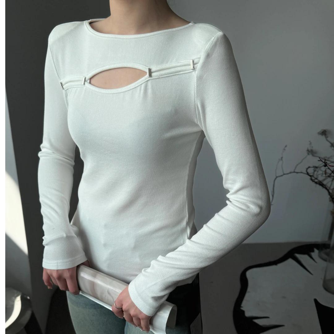 A01-A10-FZ圆领辣妹风T恤时尚秋冬修身百搭气质紧身白色显瘦春季