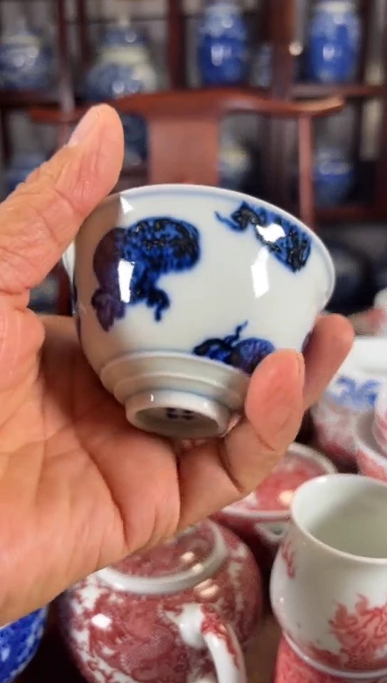 柴窑青花西瓜杯杯