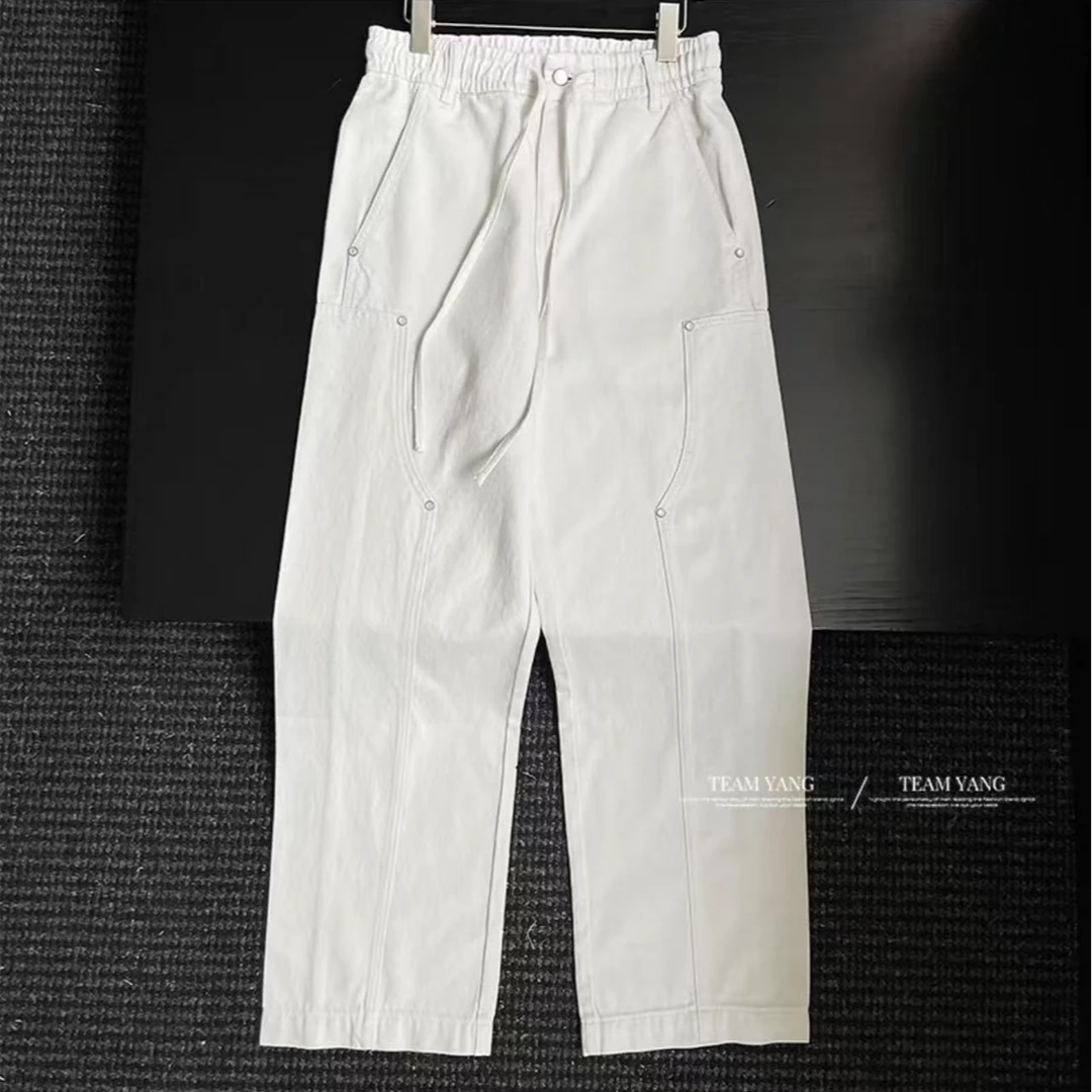 Team Yang-夏季新款拼接设计感单品纯棉伐木裤直筒百搭长裤4080