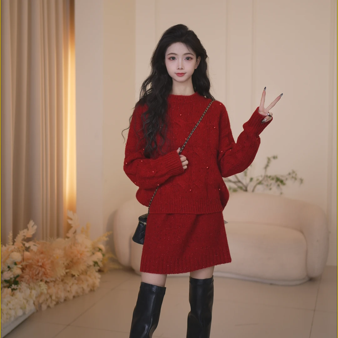 Basic House百家好红色法式气质百搭气质时尚套装B1386B5A312