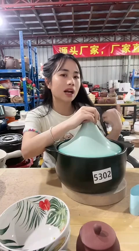 陶5302瑕疵黑色塔吉锅带盖