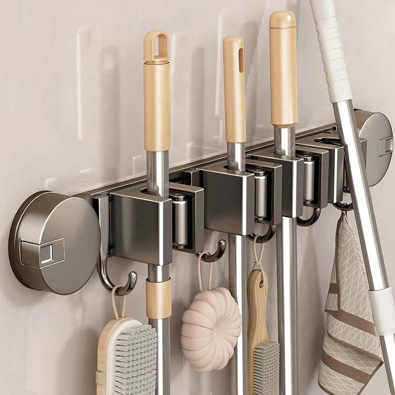 优勤吸盘式拖把壁挂夹浴室卫生间拖布扫把挂钩固定置物架收纳神器