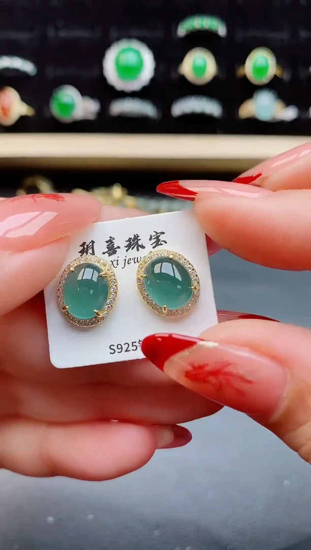 【闪购商品】翡翠耳饰银S925镶嵌1212