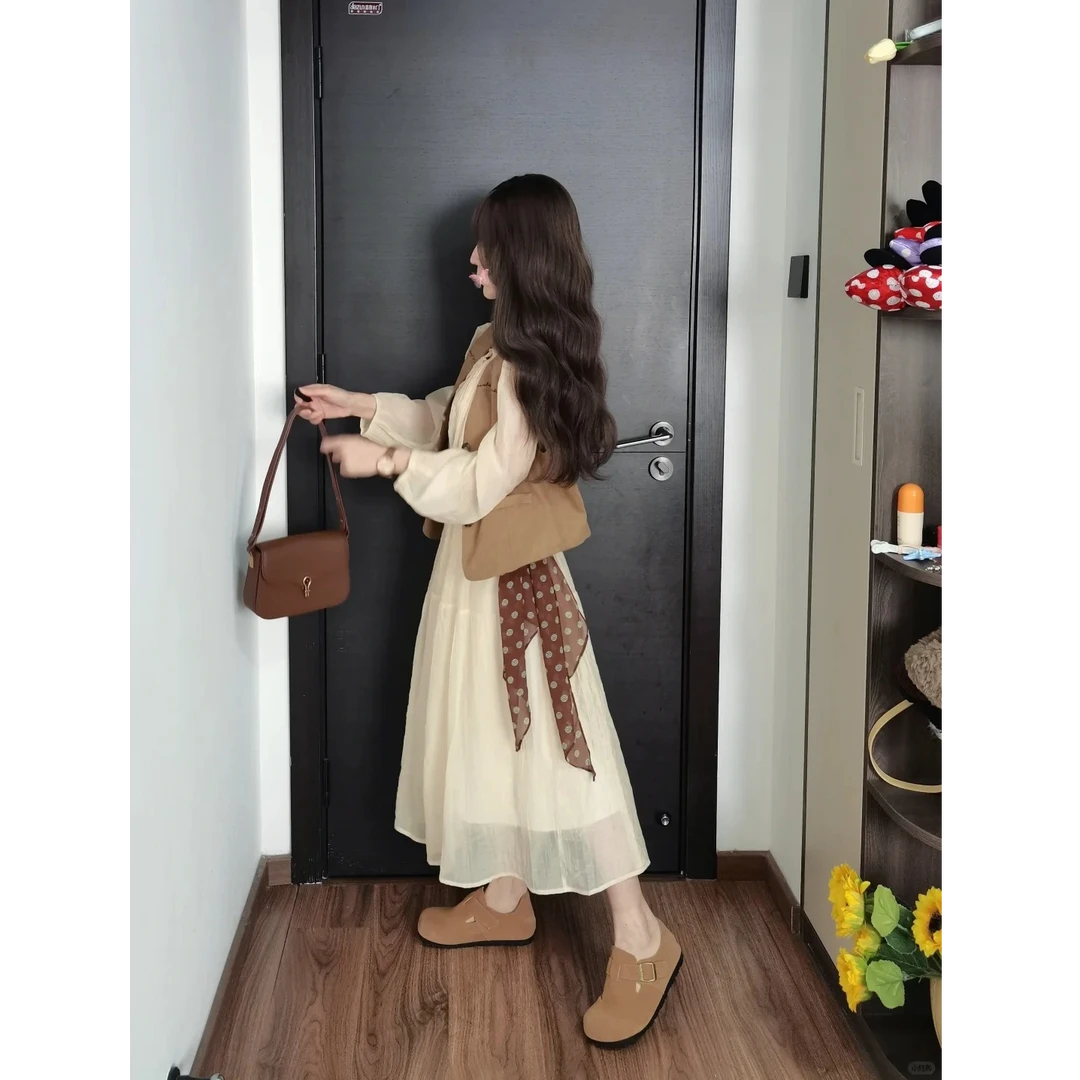 B167+B168早秋搭配一整套马甲外套连衣裙子韩系独特绝美叠穿套装