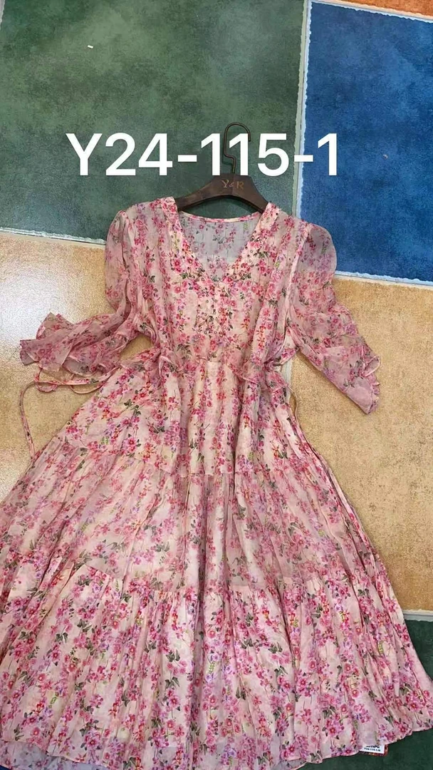 【高定-林姐真丝】手绘花色桑蚕丝连衣裙Y24-115-1