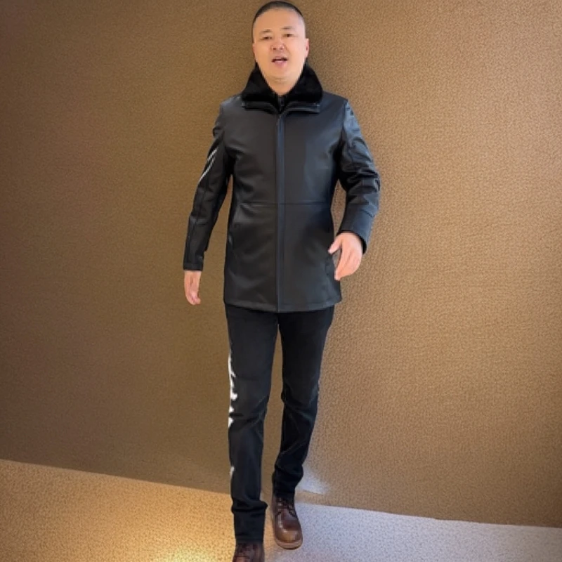 81003男士中长款山羊皮皮衣男款内胆水貂可以脱卸内胆可另穿