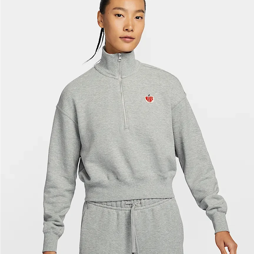 NIKE/耐克女短款法式毛圈立领半拉链宽松休闲长袖运动衫HV8731063