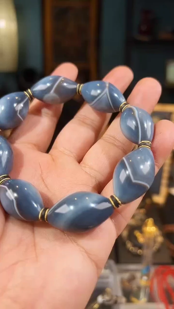 玛瑙/玉髓手链未镶嵌蓝沁橄榄珠