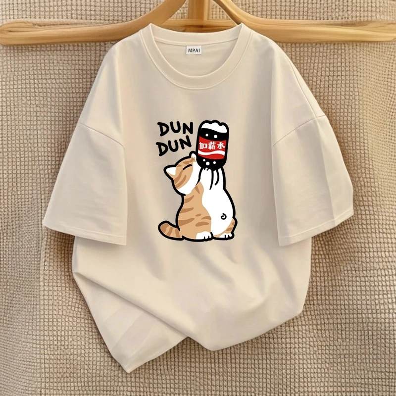 夏季爆款大码宽松短袖T恤痞帅慵懒风百搭趣味印花五分袖运动t恤衫