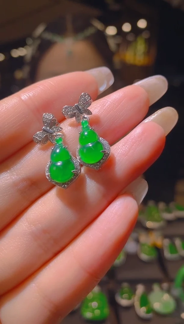 【闪购商品】翡翠耳饰银S925镶嵌090（多样性发货）