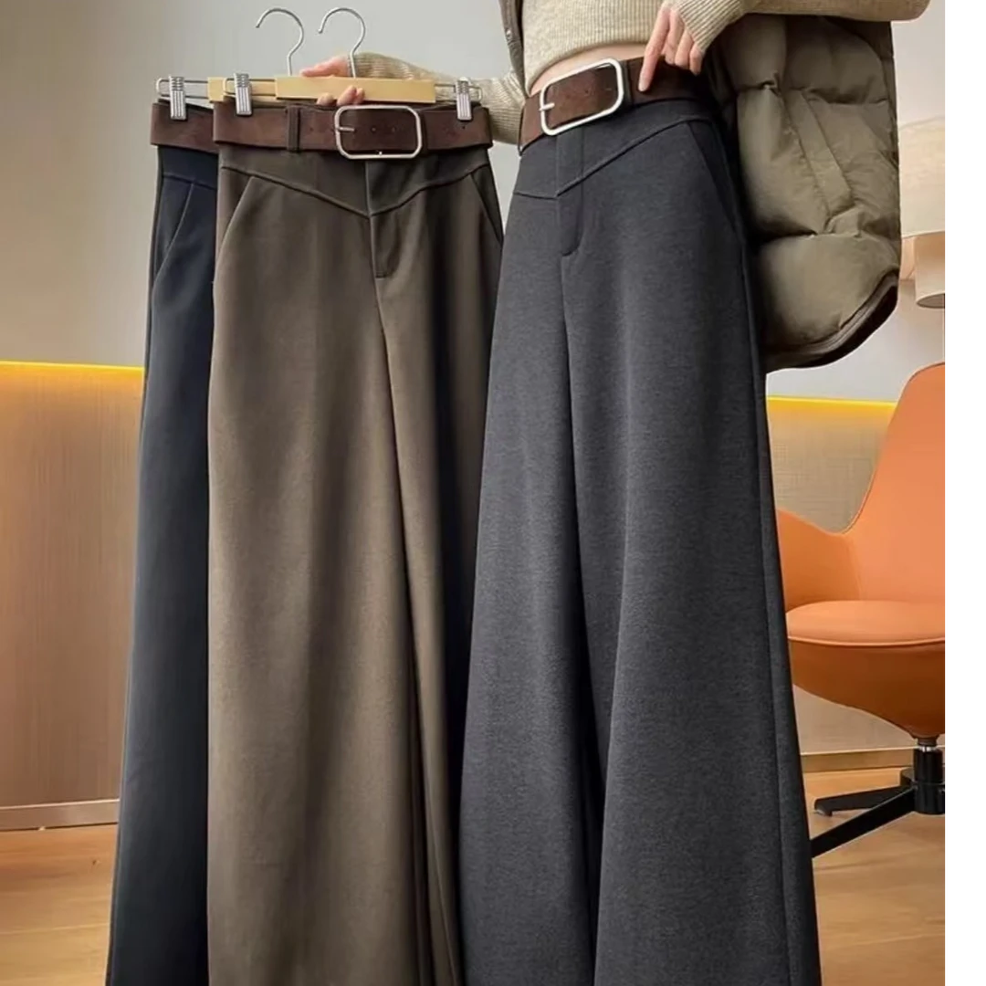 (送腰带700克重)新毛呢西装裤直筒女冬季加厚高腰显瘦垂感休闲裤