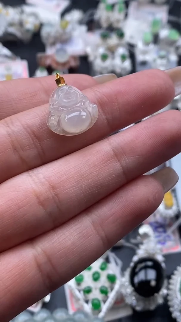 【闪购商品】翡翠吊坠(不含链)18K金镶嵌缅甸天然A货翡翠