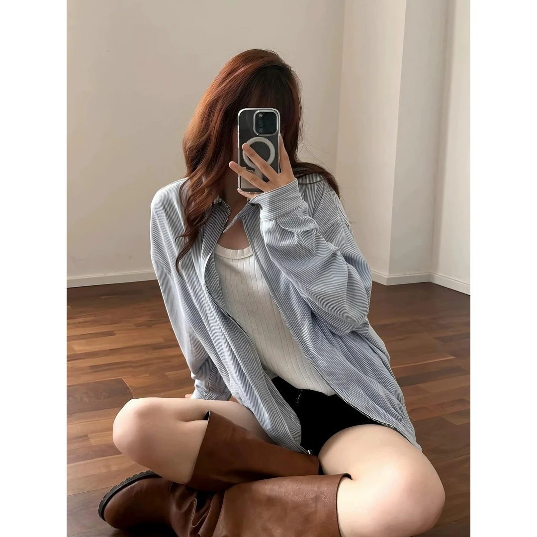 【少爷新贵】翻领衬衫夹克男牛仔外套蓝色情侣宽松Cleanfit蓝色夹克