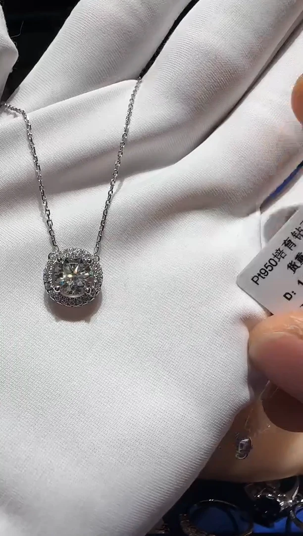 铂Pt950镶嵌实验室培育钻石套链圆圈项链1克拉