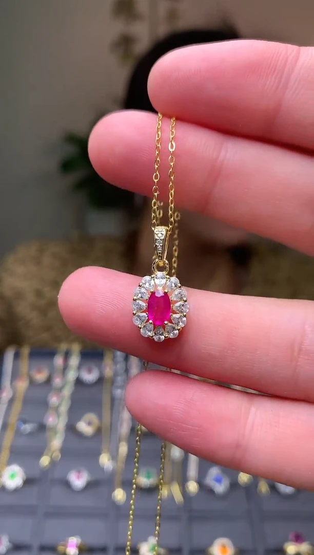 银S925镶嵌颈饰红宝石吊坠