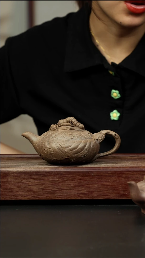 紫砂茶壶百年岩中泥六拼蚕宝