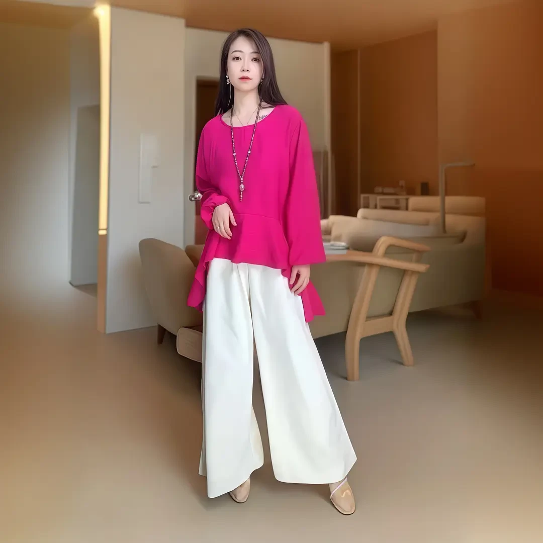 气质时尚休闲夏季百搭宽松设计师轻奢不规则上衣A478（玫红色）