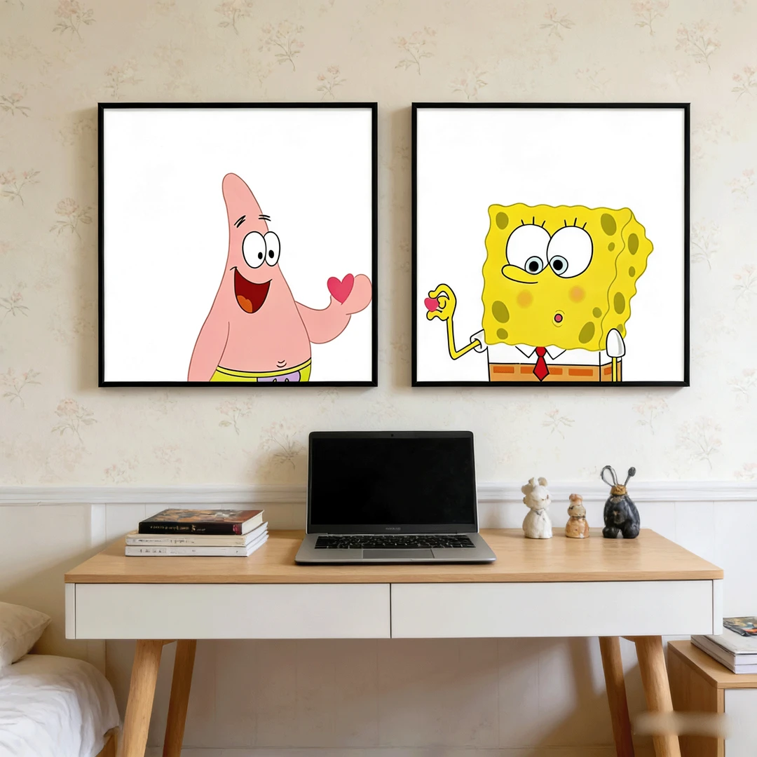 现代简约海绵宝宝派大星卡通动漫装饰画儿童房卧室壁画