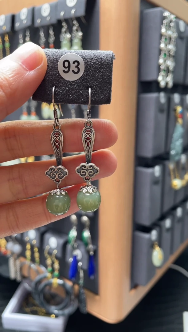 【闪购商品】和田玉耳饰银S925镶嵌0093