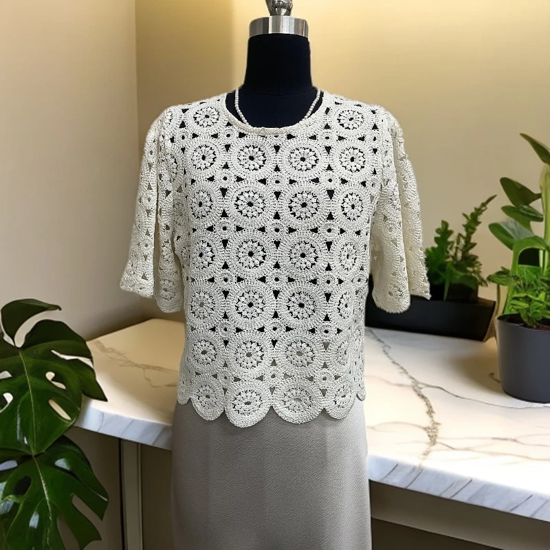 2025春季新款白色镂空蕾丝花边套头衫