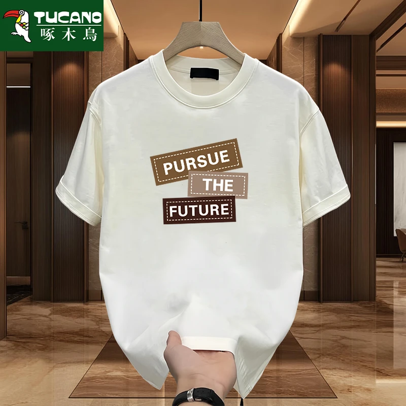 啄木鸟2025夏新款纯棉短袖t恤男士潮流百搭宽松休闲半袖上衣外套